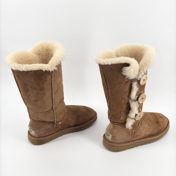 UGG Bailey Button Triplet II Boots Chestnut Suede Shearling Lined Womens Size 6 - Picture 5 of 12